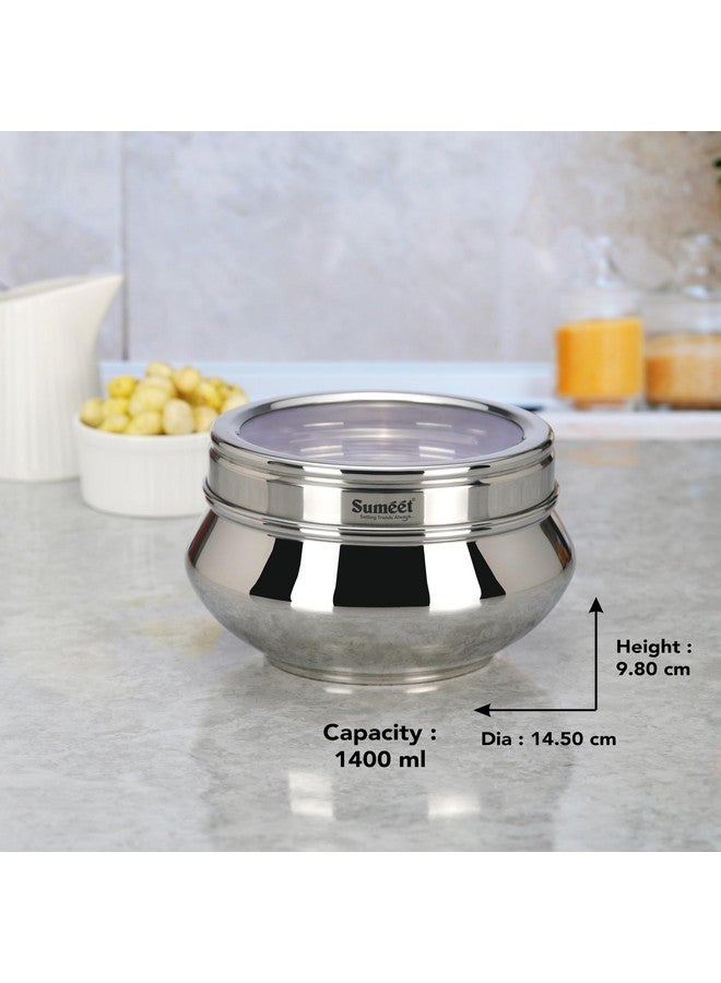 Sumeet Stainless Steel Handi Shape Big Size Canisters/Dabba/Storage Containers Set for kitchen with Transparent See Through Lid, 14.5cm Dia, 1400ml, Pack of 1, Silver - Image 4