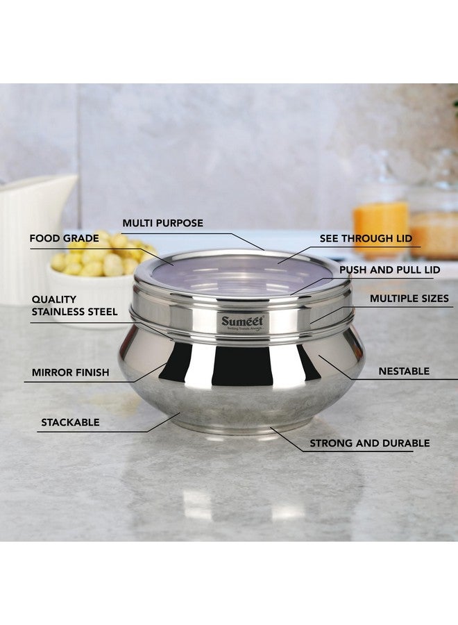 Sumeet Stainless Steel Handi Shape Big Size Canisters/Dabba/Storage Containers Set for kitchen with Transparent See Through Lid, 14.5cm Dia, 1400ml, Pack of 1, Silver - Image 2
