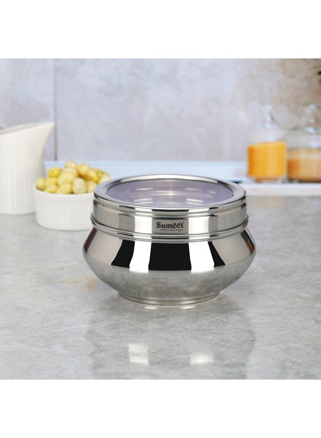 Sumeet Stainless Steel Handi Shape Big Size Canisters/Dabba/Storage Containers Set for kitchen with Transparent See Through Lid, 14.5cm Dia, 1400ml, Pack of 1, Silver - Image 1