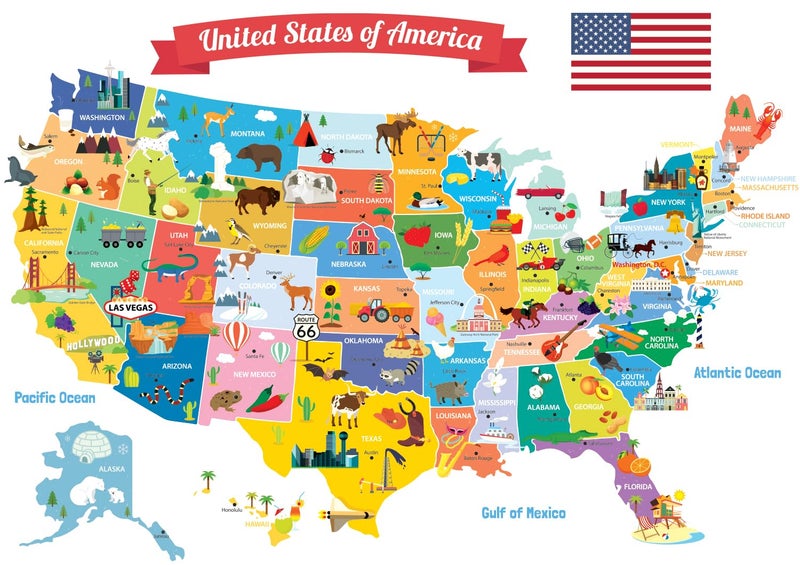 DECOWALL SG21906 USA Kids Wall Stickers Wall Decals Peel and Stick Removable Wall Stickers for Kids Nursery Bedroom Living Room dcor