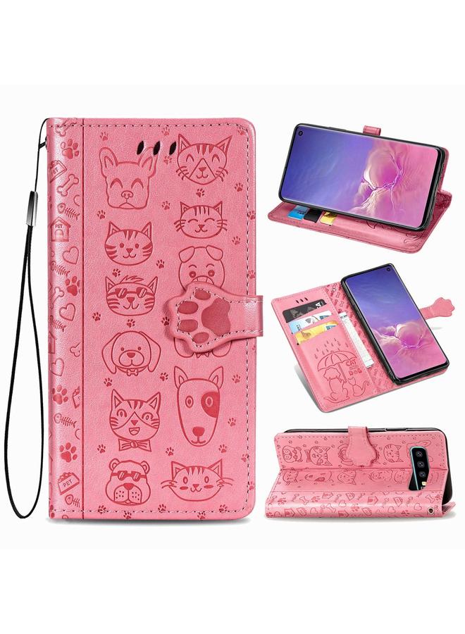 Zaboon Case For Galaxy S10 Cute Cat and Dog Embossed Horizontal Flip Leather Case with Bracket / Card Slot / Wallet / Lanyard - Image 1