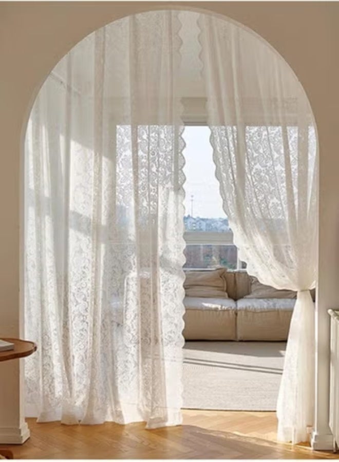 2 Panels Romantic Lace Light-Filtering Curtains, Exquisite Floral Lace Voile Sheer Window Gauze, Large Size 260×140cm White Breathable Sheer Curtain, Suitable for Bedroom, Living Room, Dining Room, Study, Villa and Patio - Image 1