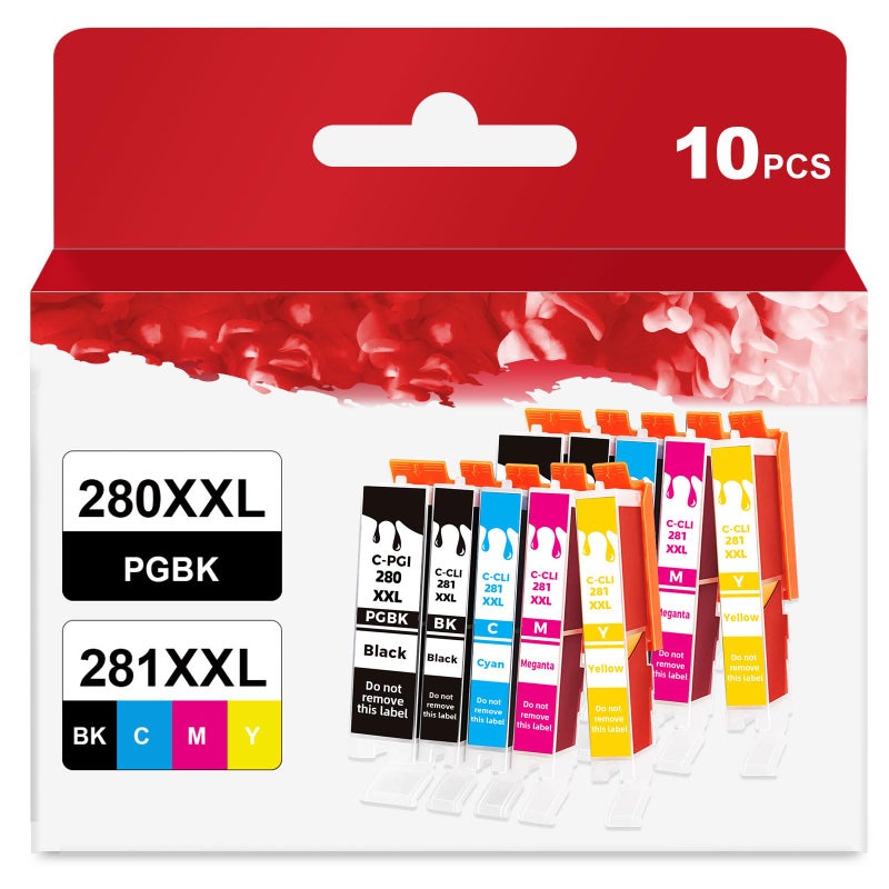 Ubinki 10 Pack 280XXL 281XXL 280 281 XXL Ink Cartridge to TR8620a TR8600 TR8620 TR8520 Ink Replacement for Canon PGI-280 CLI-281 XL to TR7520 TS702a TS9520 TS9521C TS6120 TS6220 TS9120 TS6320 TS8220 Printer - Image 1