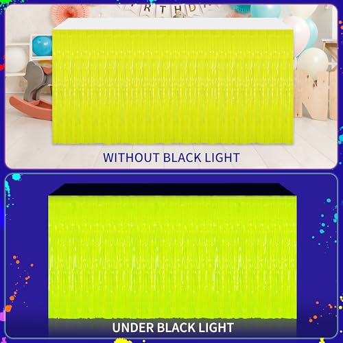 Fayoo Glow in the Dark Party Supplies - 6Pack Neon Tinsel Fringe Table Skirts Party Decoration， 31.5"x118" UV Reactive & Fluorescent Neon Streamers for Birthday, Rave, Blacklight & Glow Event - Image 4