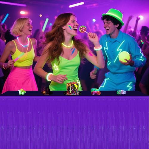 Fayoo Glow in the Dark Party Supplies - 6Pack Neon Tinsel Fringe Table Skirts Party Decoration， 31.5"x118" UV Reactive & Fluorescent Neon Streamers for Birthday, Rave, Blacklight & Glow Event - Image 5