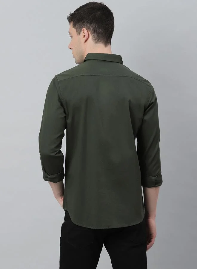 Dennis Lingo Slim Fit Green Casual Spread Shirt - 100% Cotton