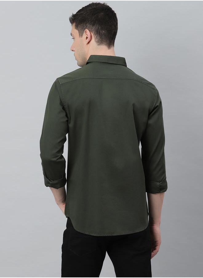 Dennis Lingo - Slim Fit Green Casual Spread Shirt - 100% Cotton - Image 1