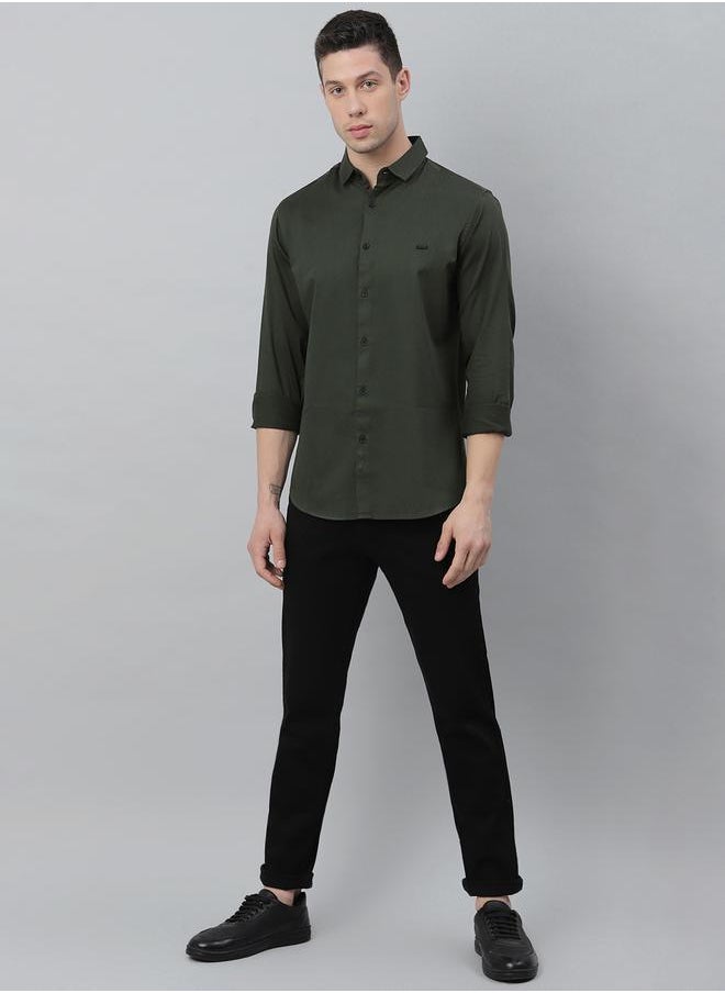 Dennis Lingo - Slim Fit Green Casual Spread Shirt - 100% Cotton - Image 1