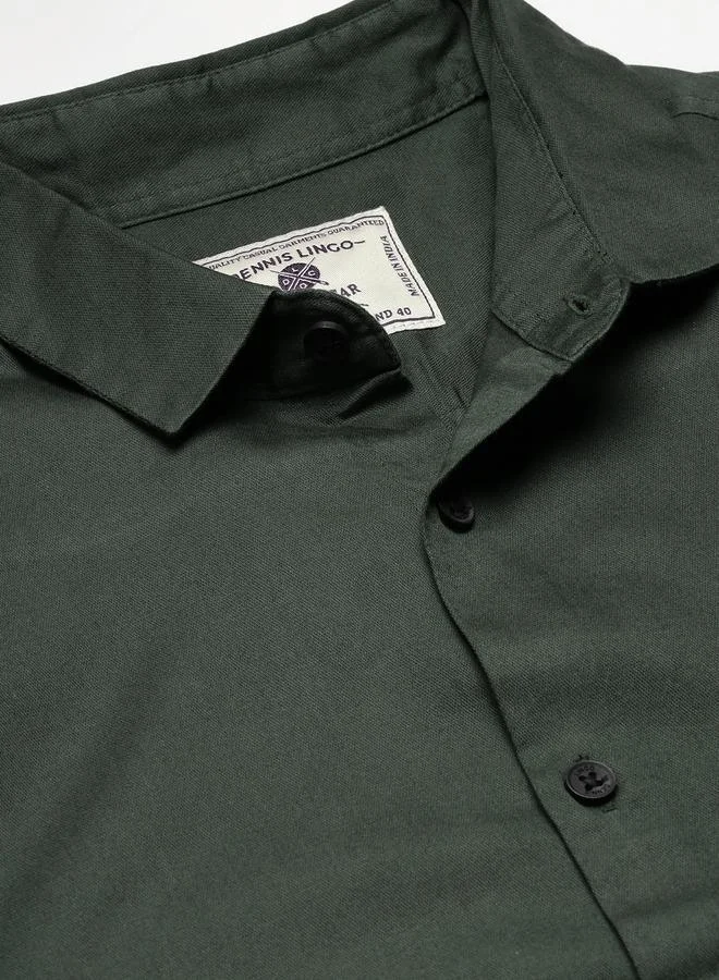Dennis Lingo Slim Fit Green Casual Spread Shirt - 100% Cotton