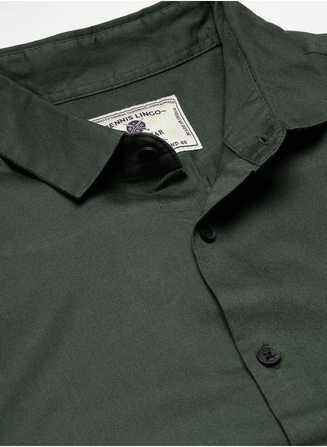 Dennis Lingo - Slim Fit Green Casual Spread Shirt - 100% Cotton - Image 1