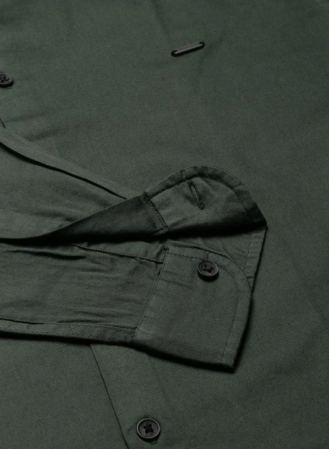 Dennis Lingo Slim Fit Green Casual Spread Shirt - 100% Cotton