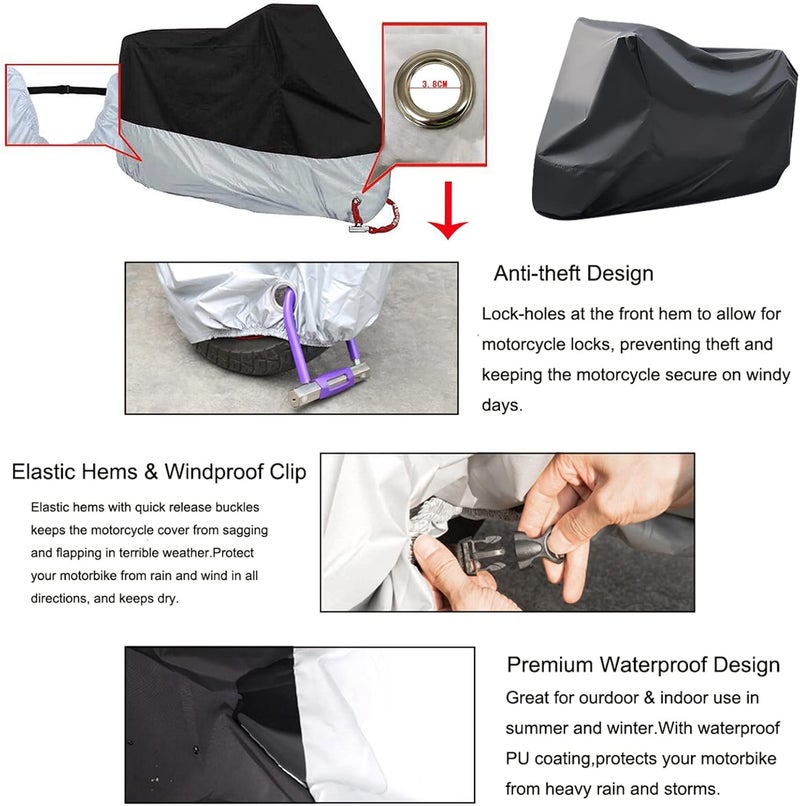 BAIONE COPART Waterproof Motorcycle Dust Cover with Lock Holes for Indian Chief, Chieftain Roadmaster, Dark Horse - 116 Inches XX Large - Image 3