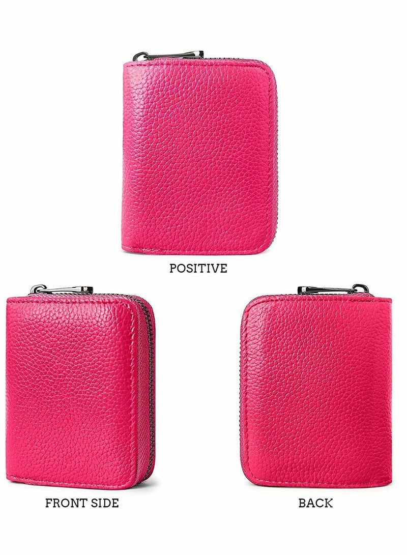 SYOSI Credit Card Holder Wallet, Rose Red Card Cases, RFID 20 Card Slots Credit Card Holder Genuine Leather Small Card Case, Accordion Wallet with Zipper for Women Men, Wallets Card Cases Money Organizers - Image 5