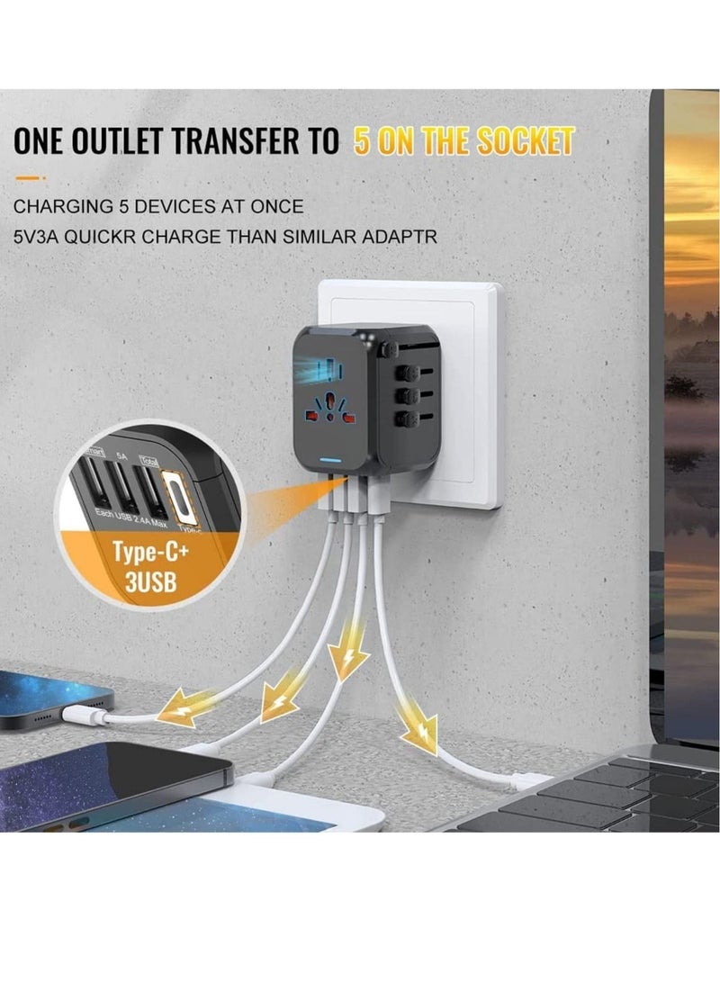 Universal Travel Adapter Plug with 3 USB & 1 Type-C Port,Fast Wall Plug Adapter Socket with UK/EU/AU/US Plugs,Multiport Charger Plug Converter - Image 2