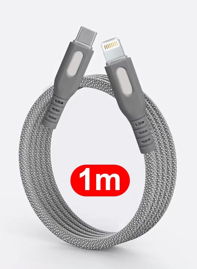 CATANES 2Packs Magnetic USB-C to Lightning Fast Charging Cable (1M) - PD 18W, Snap-On Design, MFi-Certified, Nylon-Braided - Light Grey - Image 5