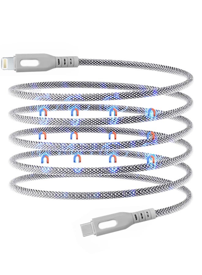 CATANES 2Packs Magnetic USB-C to Lightning Fast Charging Cable (1M) - PD 18W, Snap-On Design, MFi-Certified, Nylon-Braided - Light Grey - Image 2