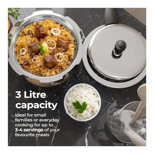 Lifelong Stainless Steel Curve Pressure Cooker 3Liters | Induction & Gas Stove Compatible with Outer Lid, ISI Certified & Lock System |Safe & Durable Kitchen Essential with 5 Years Warranty (Silver) - Image 2