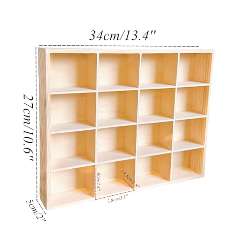 LONG TAO 1 Pcs 13.4''x10.6''x2'' Wooden Storage Divider Box Showcase Display Organization Tray Display Holder Tabletop Box with 16 Compartments for Home Craft Office Kitchen Storage - Image 2