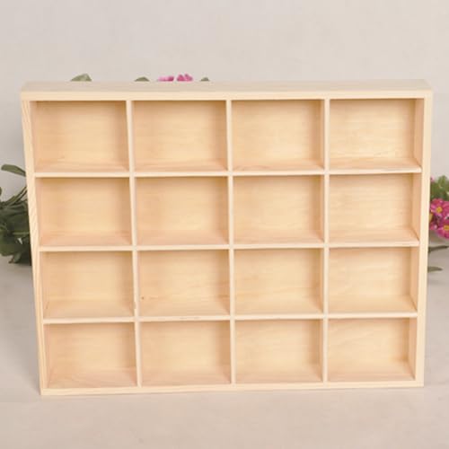 LONG TAO 1 Pcs 13.4''x10.6''x2'' Wooden Storage Divider Box Showcase Display Organization Tray Display Holder Tabletop Box with 16 Compartments for Home Craft Office Kitchen Storage - Image 4