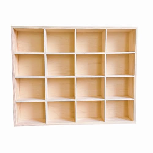 LONG TAO 1 Pcs 13.4''x10.6''x2'' Wooden Storage Divider Box Showcase Display Organization Tray Display Holder Tabletop Box with 16 Compartments for Home Craft Office Kitchen Storage - Image 1