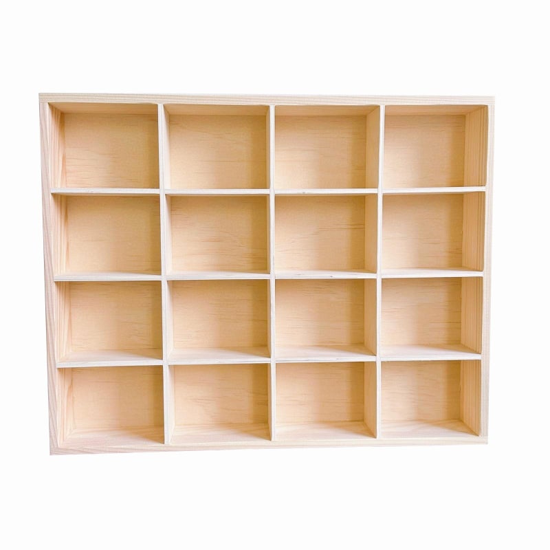 LONG TAO 1 Pcs 13.4''x10.6''x2'' Wooden Storage Divider Box Showcase Display Organization Tray Display Holder Tabletop Box with 16 Compartments for Home Craft Office Kitchen Storage - Image 5