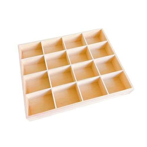 LONG TAO 1 Pcs 13.4''x10.6''x2'' Wooden Storage Divider Box Showcase Display Organization Tray Display Holder Tabletop Box with 16 Compartments for Home Craft Office Kitchen Storage - Image 3