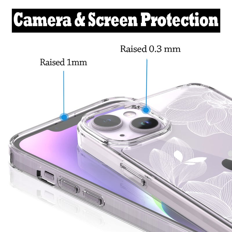 RANZ Compatible with iPhone 14 Case, Anti-Scratch Shockproof Series Clear Hard PC + TPU Bumper Protective Cover Case for iPhone 14 (6.1") - White Lace Chrysanthemum - Image 5