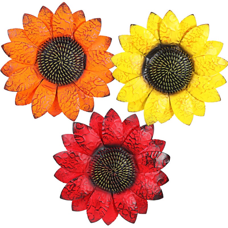 Syhood 3 Pcs Metal Flower Wall Decor Outdoor Metal Sunflower Wall Art Decorations Sunflower Yard Garden for Outdoor Decor Kitchen Living Room79 x 79 x 1 InchDelicate Style