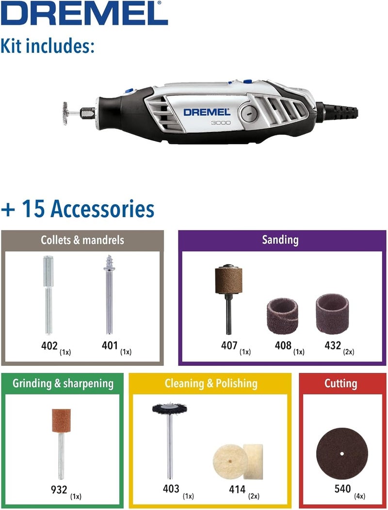 DREMEL 3000-15 Rotary Multi Tool 130 W Kit With 15 Accessories - F 013 300 0Jb - Image 2
