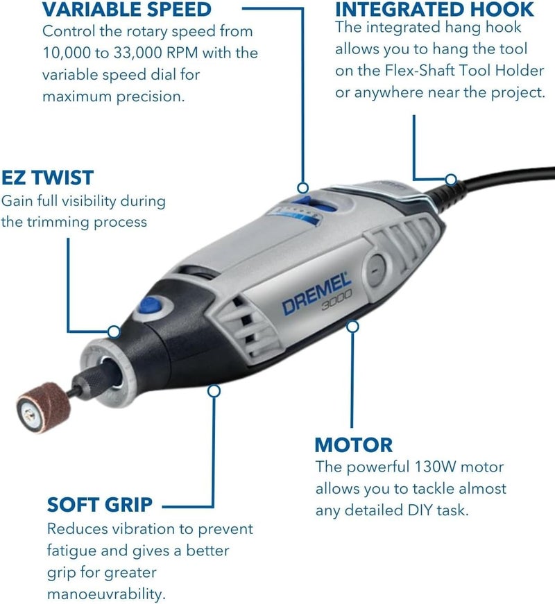 DREMEL 3000-15 Rotary Multi Tool 130 W Kit With 15 Accessories - F 013 300 0Jb - Image 3
