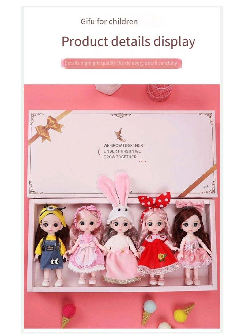 17 cm small doll princess gift box set children's girl clothes changeable dress-up Fashion Dolls Collection Set, 5 Pieces with Different Outfits, Pink Gift Box Girl gift (mew)  - Image 2