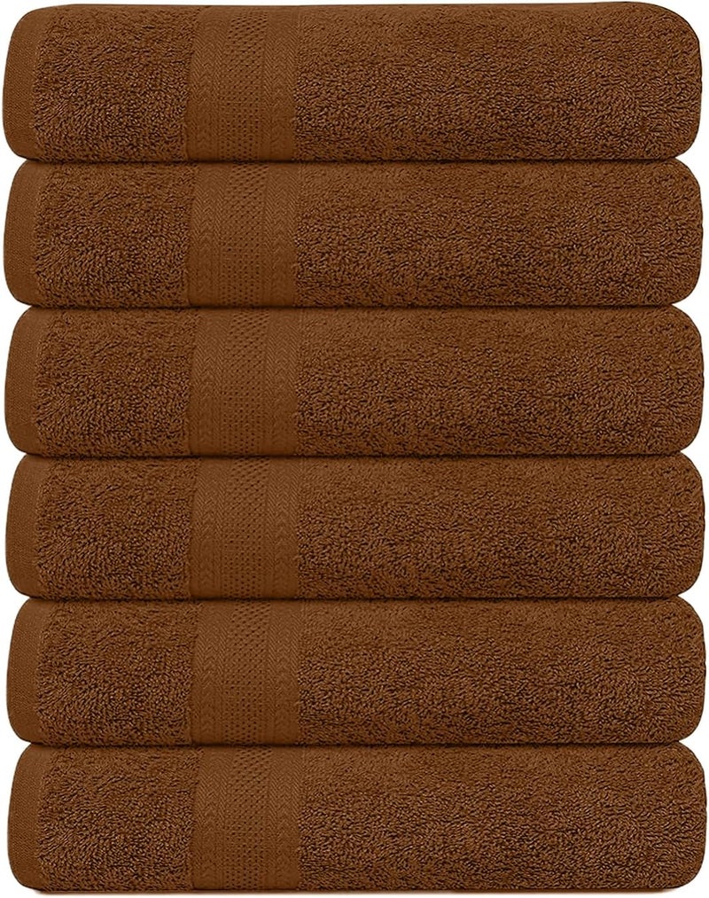 KAHAF COLLECTION Pack of 6 Bath Towels 27 x 54 Inches, 100% Cotton, Larger & Lighter Weight, Quicker to Dry, Super Soft and Absorbent, Perfect for Bathroom (Brown, Pack of 6 (27''x54'')) - Image 1