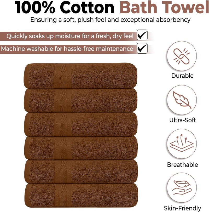KAHAF COLLECTION Pack of 6 Bath Towels 27 x 54 Inches, 100% Cotton, Larger & Lighter Weight, Quicker to Dry, Super Soft and Absorbent, Perfect for Bathroom (Brown, Pack of 6 (27''x54'')) - Image 2