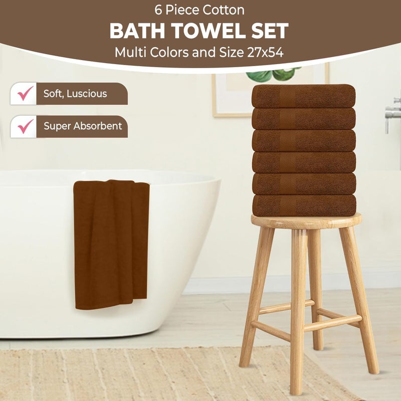 KAHAF COLLECTION Pack of 6 Bath Towels 27 x 54 Inches, 100% Cotton, Larger & Lighter Weight, Quicker to Dry, Super Soft and Absorbent, Perfect for Bathroom (Brown, Pack of 6 (27''x54'')) - Image 3