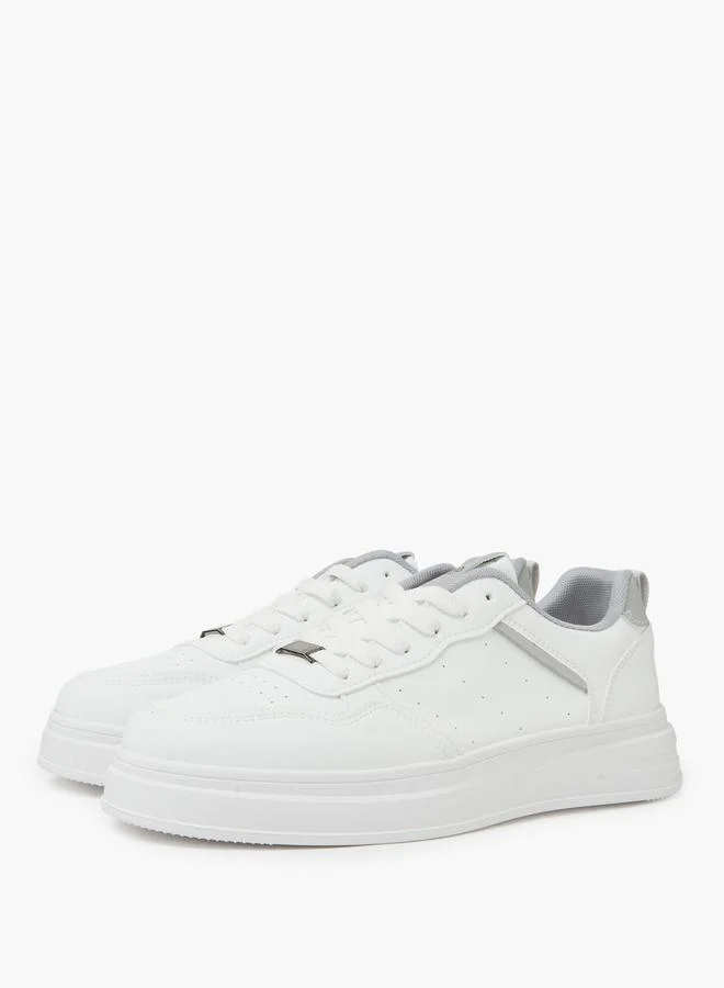 Styli White Lace-Up Minimal Court Sneakers