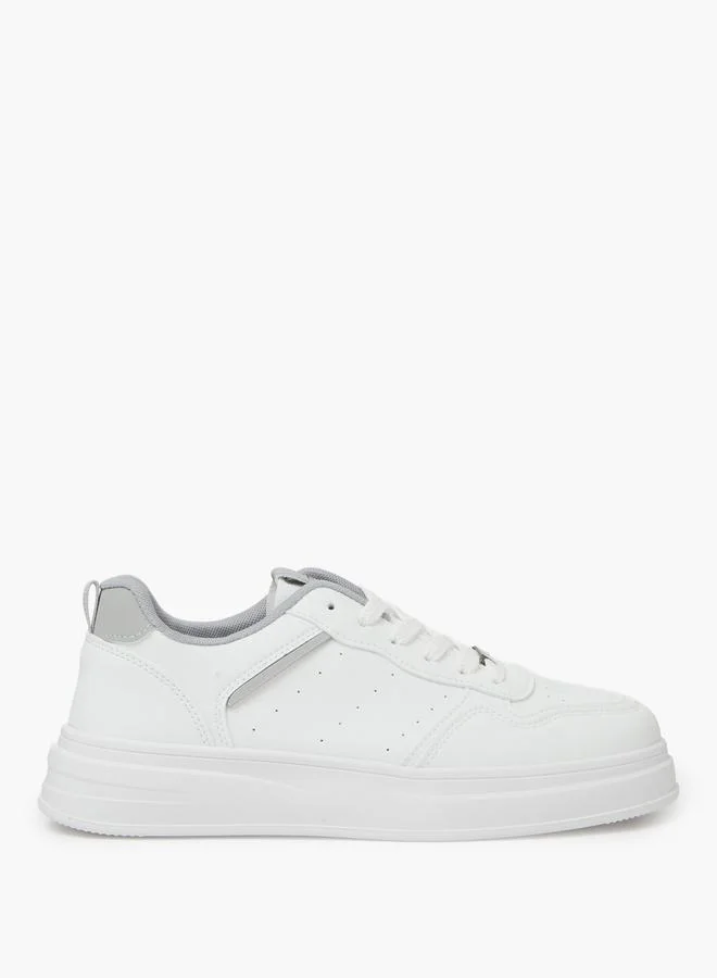 Styli White Lace-Up Minimal Court Sneakers