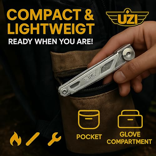 UZI Multifunctional 12-in-1 Multitool with Scissors, Glass Screwdriver, Wire Stripped, Bottle Opener, Can Opener & More - Stainless Steel Multi Tool Pocket Knife for Camping Fishing Survival Hunting - Image 4