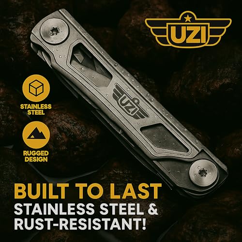 UZI Multifunctional 12-in-1 Multitool with Scissors, Glass Screwdriver, Wire Stripped, Bottle Opener, Can Opener & More - Stainless Steel Multi Tool Pocket Knife for Camping Fishing Survival Hunting - Image 3