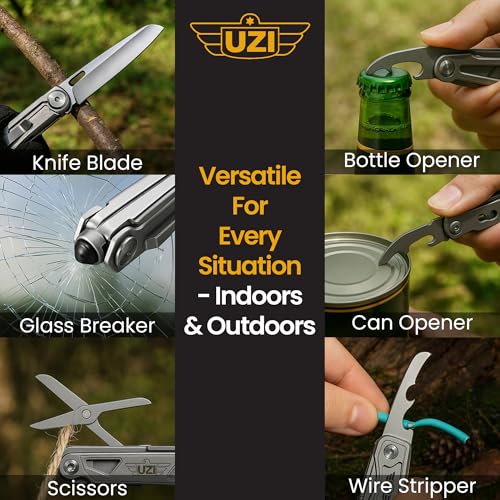 UZI Multifunctional 12-in-1 Multitool with Scissors, Glass Screwdriver, Wire Stripped, Bottle Opener, Can Opener & More - Stainless Steel Multi Tool Pocket Knife for Camping Fishing Survival Hunting - Image 5