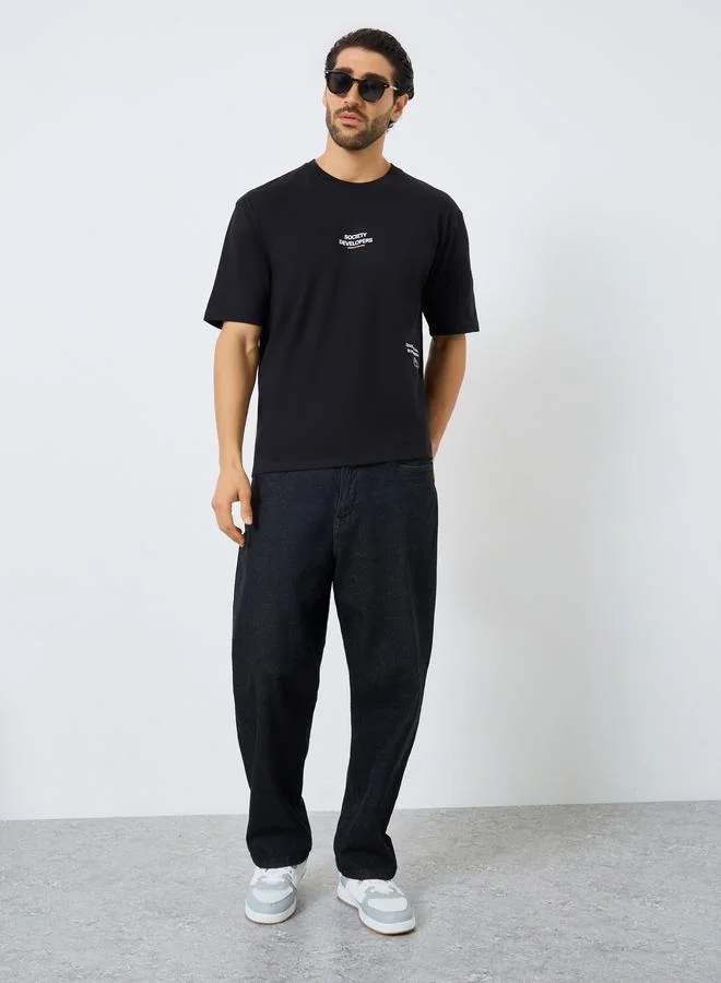 ستايلي تيشيرت واسع مطبع بكتابة