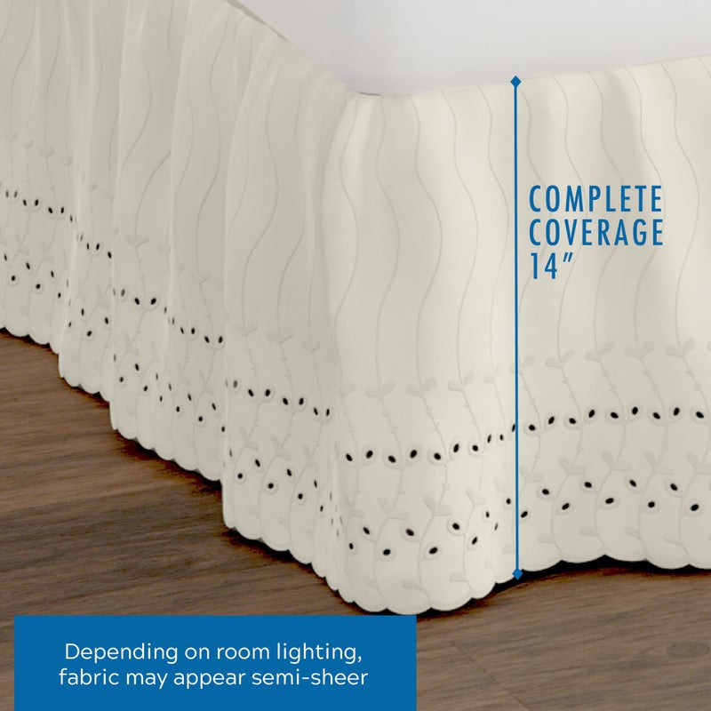 Fresh Ideas تنورة سرير فريش آيدياز مع عيون، تصميم متموج، 14 بوصة، حافة مطرزة، كينغ، عاجي - Image 3
