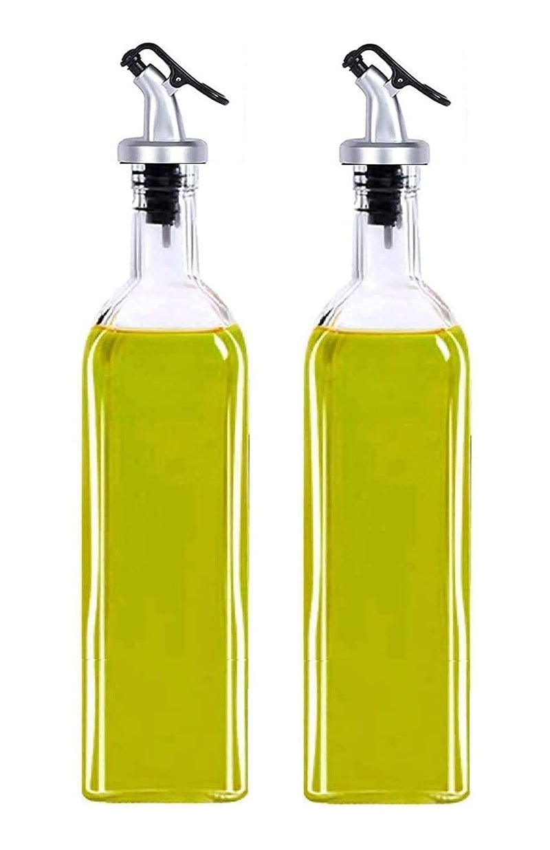 KIDINGTON Lass Oil Dispenser Bottle for Kitchen Stainless Steel LeakProof Cork Transparent Oil Pourer and Holder 500ml Combo Pack of 2 - Image 1