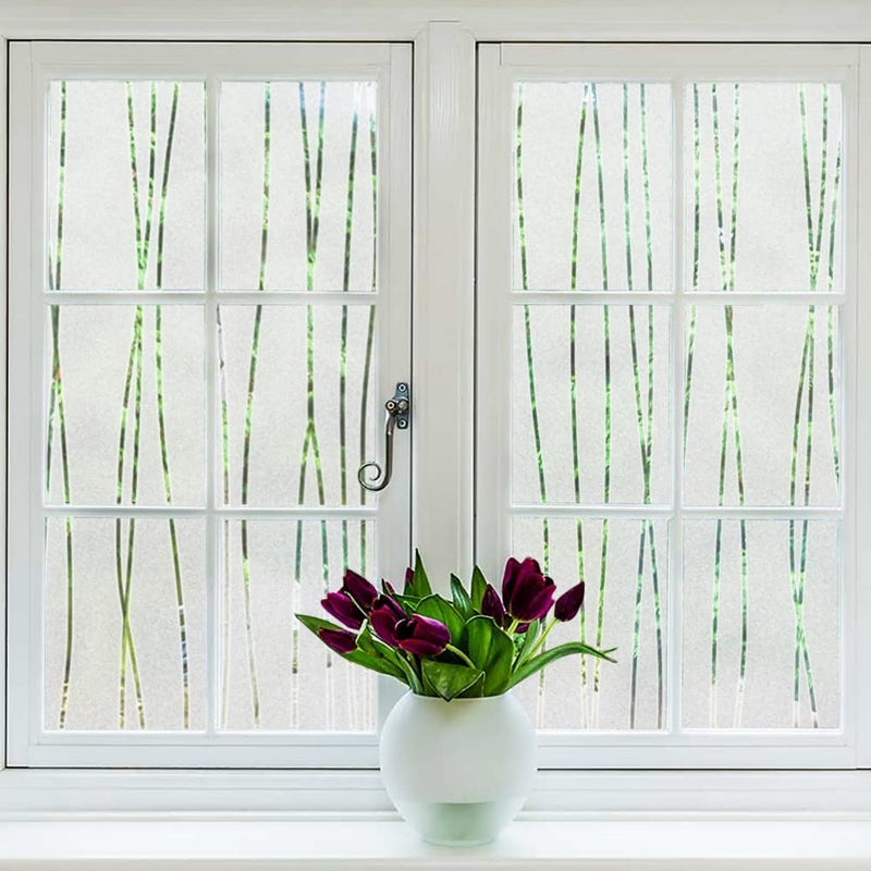 NINETREX Window Privacy Film Frosted Glass Window Film Sticker Decorative Coverings NonAdhesive Heat AntiUV for Home Office Living RoomStripe Patterns118 x 787Inches