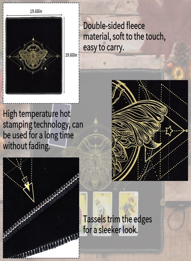 Knana 2Pcs Tarot Card Cloth - Velvet Altar Tarot Cloth with Holder Bag, Golden Bee Pattern - 19.68 x 19.68 inches - Black - Image 2