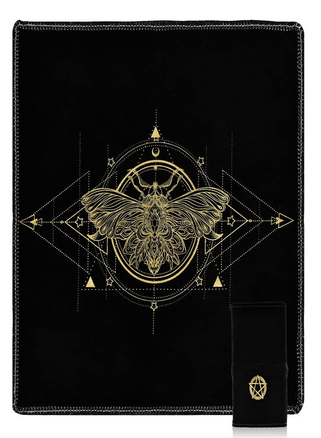 Knana 2Pcs Tarot Card Cloth - Velvet Altar Tarot Cloth with Holder Bag, Golden Bee Pattern - 19.68 x 19.68 inches - Black - Image 1