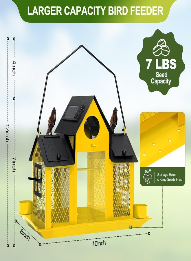 FIMOFIDRE Solar Bird Feeders House for Outdoors Hanging, 7LBS Large Capacity Metal Wild Bird Feeder Squirrel Proof for Outside with Water Cup, Cardinal Birdfeeder Birdhouses Gift for Bird Lovers (Yellow) - Image 2