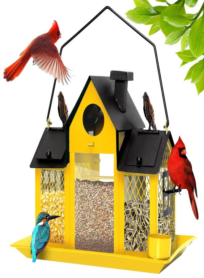 FIMOFIDRE Solar Bird Feeders House for Outdoors Hanging, 7LBS Large Capacity Metal Wild Bird Feeder Squirrel Proof for Outside with Water Cup, Cardinal Birdfeeder Birdhouses Gift for Bird Lovers (Yellow) - Image 1