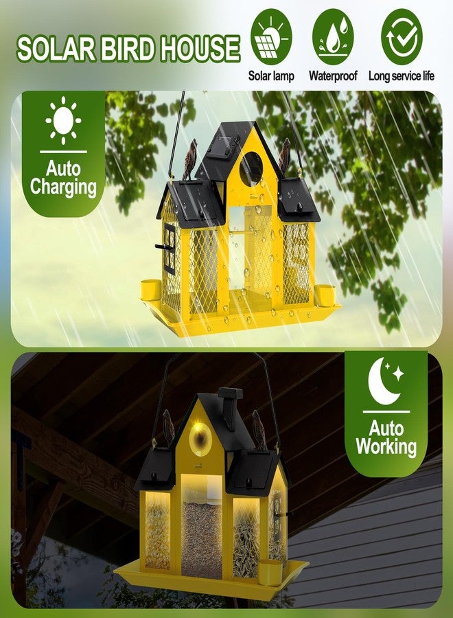 FIMOFIDRE Solar Bird Feeders House for Outdoors Hanging, 7LBS Large Capacity Metal Wild Bird Feeder Squirrel Proof for Outside with Water Cup, Cardinal Birdfeeder Birdhouses Gift for Bird Lovers (Yellow) - Image 4