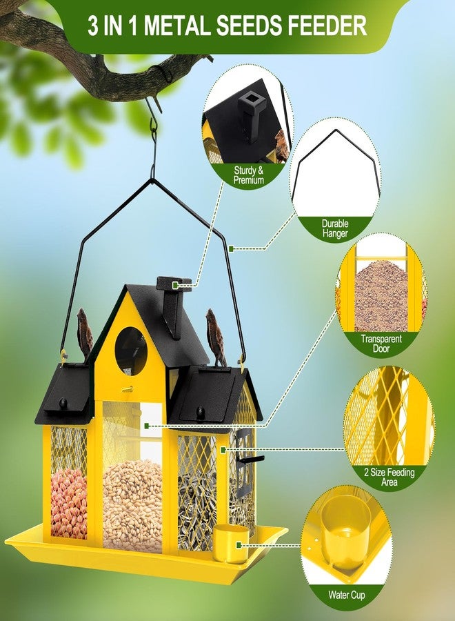 FIMOFIDRE Solar Bird Feeders House for Outdoors Hanging, 7LBS Large Capacity Metal Wild Bird Feeder Squirrel Proof for Outside with Water Cup, Cardinal Birdfeeder Birdhouses Gift for Bird Lovers (Yellow) - Image 3