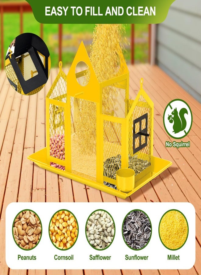 FIMOFIDRE Solar Bird Feeders House for Outdoors Hanging, 7LBS Large Capacity Metal Wild Bird Feeder Squirrel Proof for Outside with Water Cup, Cardinal Birdfeeder Birdhouses Gift for Bird Lovers (Yellow) - Image 5